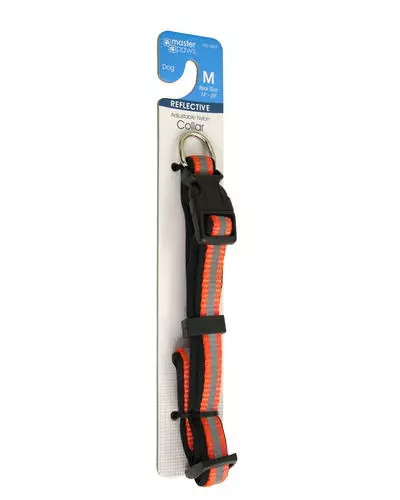 Master Paws® Adjustable Orange Reflective Nylon Dog Collar - Medium 1 Master Paws® Adjustable Orange Reflective Nylon Dog Collar - Medium