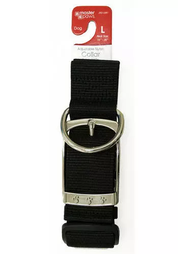 Master Paws® Adjustable Metal Black Nylon Dog Collar - Large 2 Master Paws® Adjustable Metal Black Nylon Dog Collar - Large - Image 2